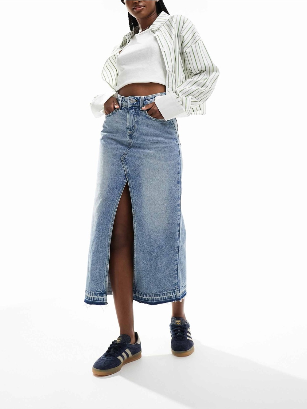 Cotton On Bailey Denim Maxi Skirt Light Blue Size 2 Front Slit